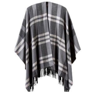 SIIZU Causebox Plaid Fringe Wrap Scarf Shawl Viscose Blanket Black 51"x55"